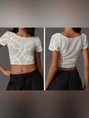 Anthropologie Sheer Geo-Panel Soutache Crop Top, Size S